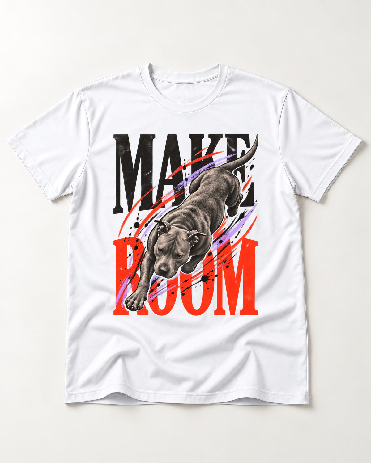 Make Room for Pitbull T-Shirt in White, flat lay product photo