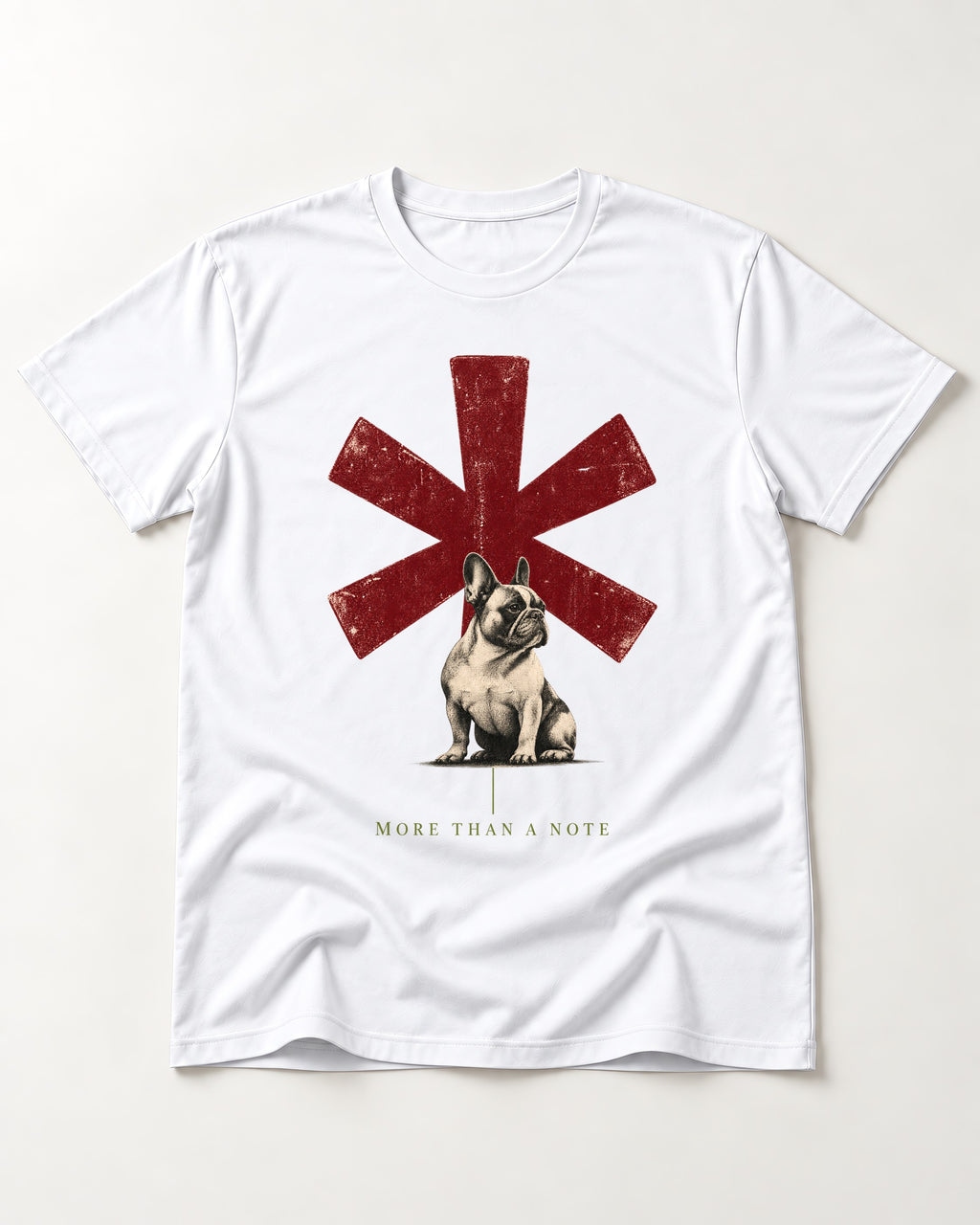 Frenchie More Than a Note T-Shirt in White, flat lay product photo