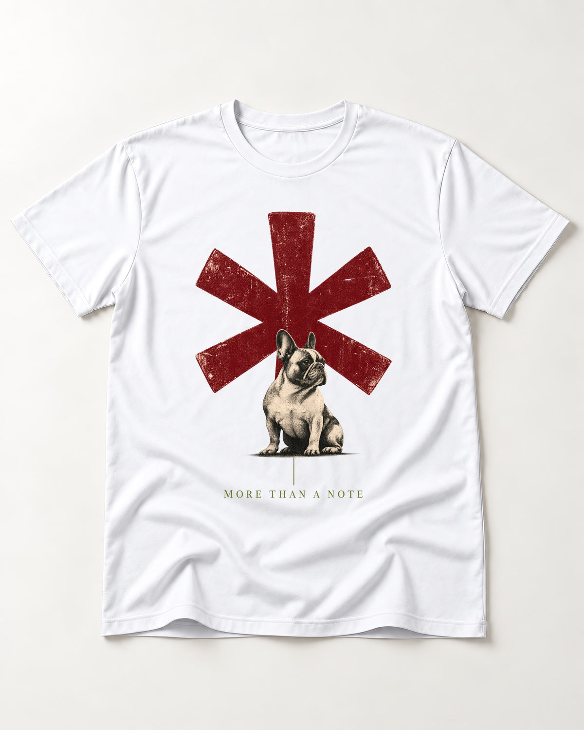Frenchie More Than a Note T-Shirt in White, flat lay product photo