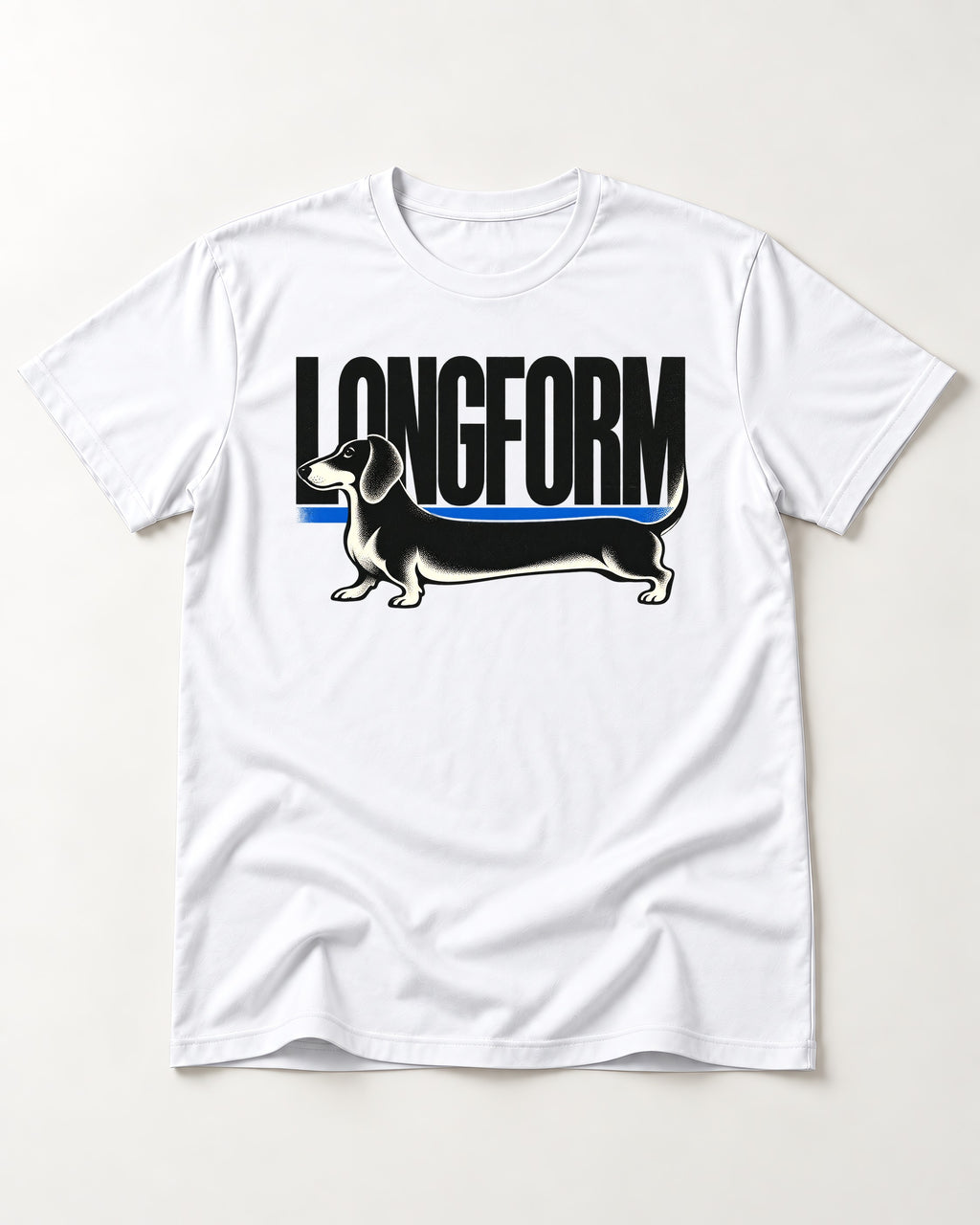 Longform Dachshund T-Shirt in White, flat lay product photo