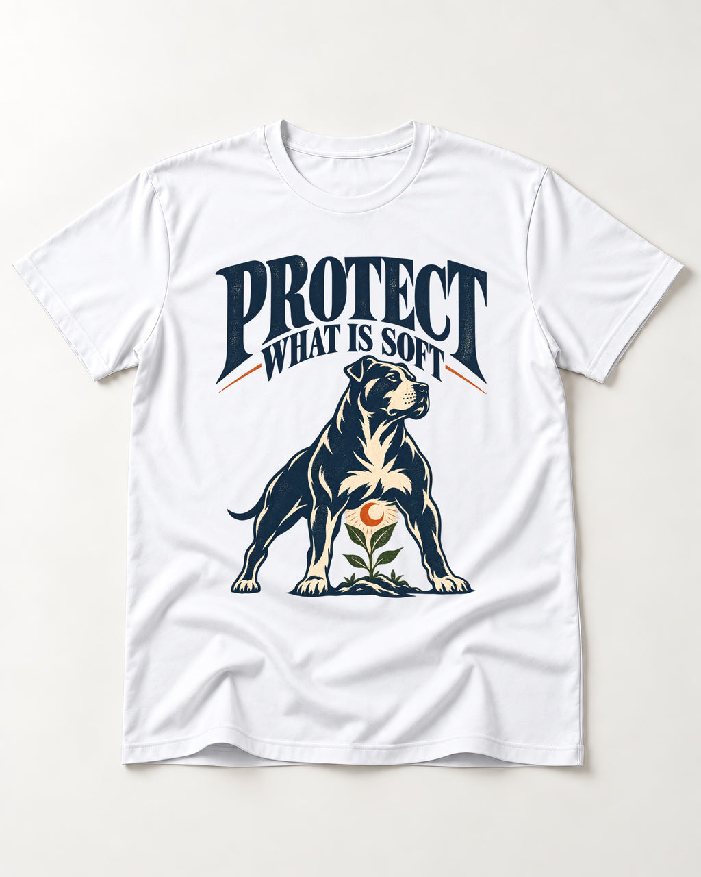 Protect What Is Soft Pitbull T-Shirt in White, flat lay product photo