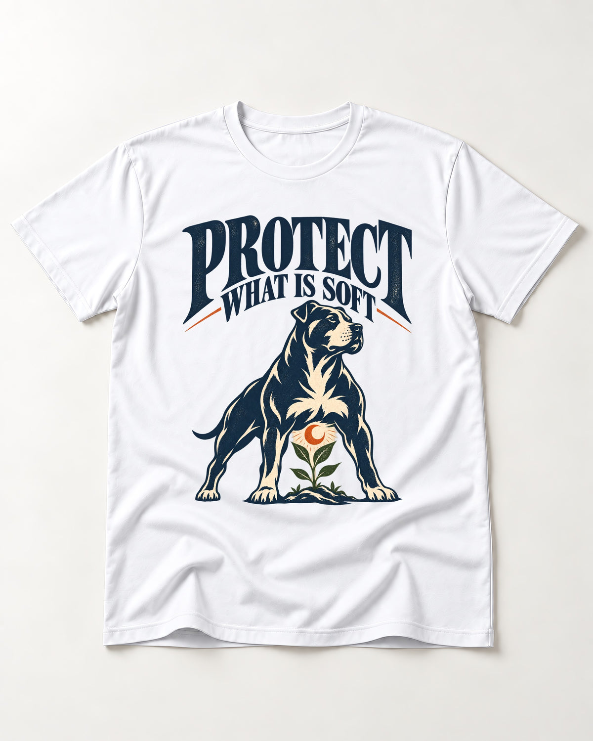 Protect What Is Soft Pitbull T-Shirt in White, flat lay product photo