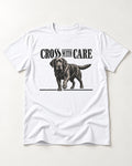 Labrador Retriever Cross with Care T-Shirt in White, flat lay product photo