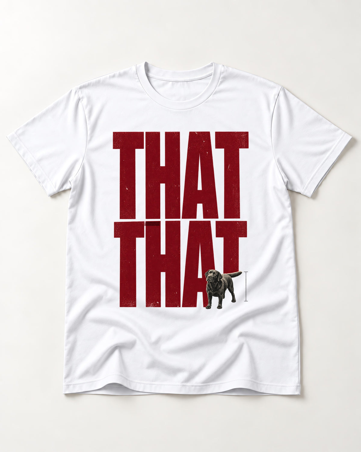 That That Labrador Retriever T-Shirt in White, flat lay product photo
