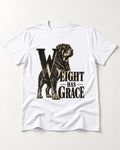 Rottweiler Weight Has Grace T-Shirt in White, flat lay product photo