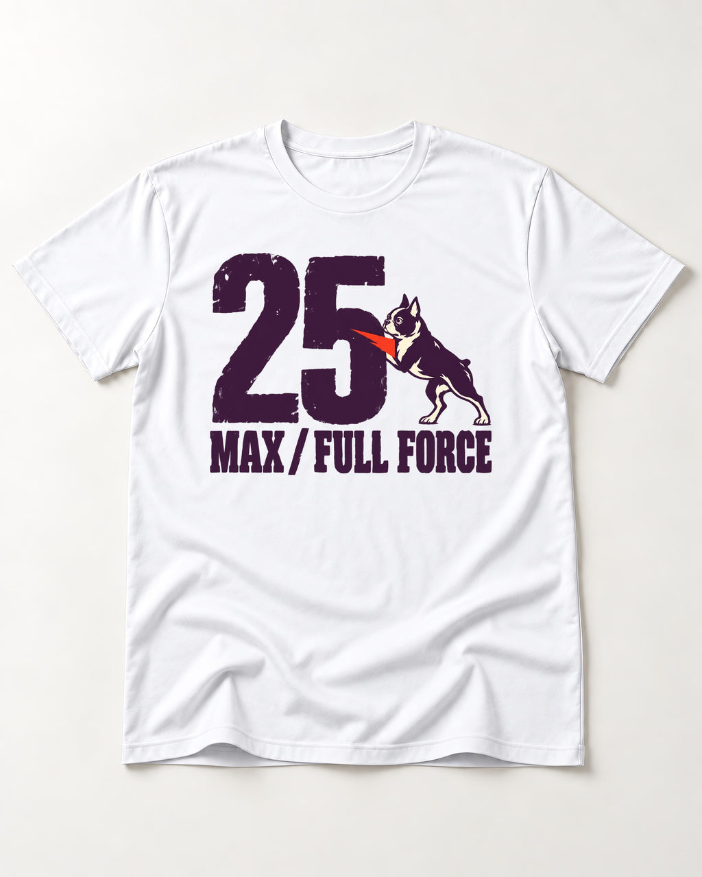 Boston Terrier Full Force T-Shirt in White, flat lay product photo