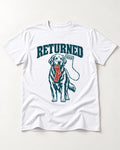 Golden Retriever Returned T-Shirt in White, flat lay product photo
