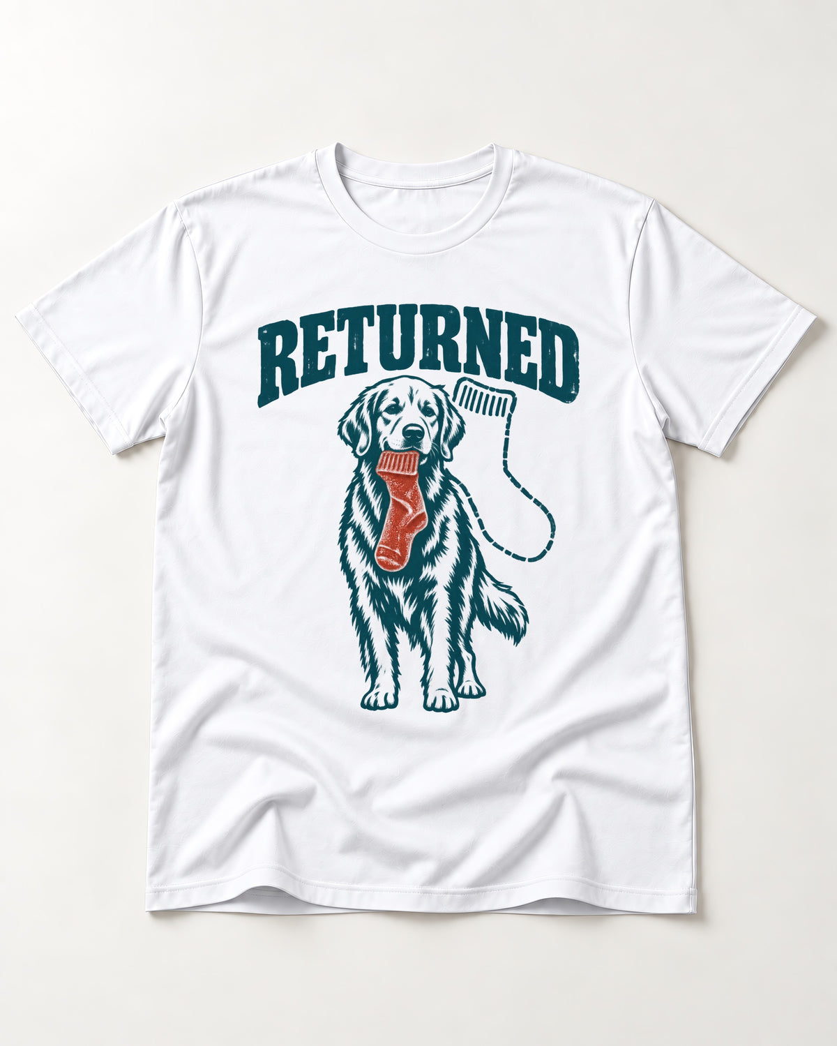 Golden Retriever Returned T-Shirt in White, flat lay product photo