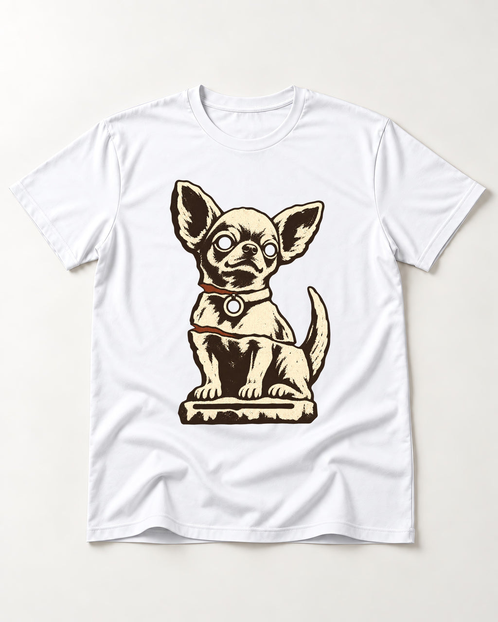 Chihuahua's Eternal Vigil T-Shirt in White, flat lay product photo