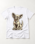Chihuahua's Eternal Vigil T-Shirt in White, flat lay product photo