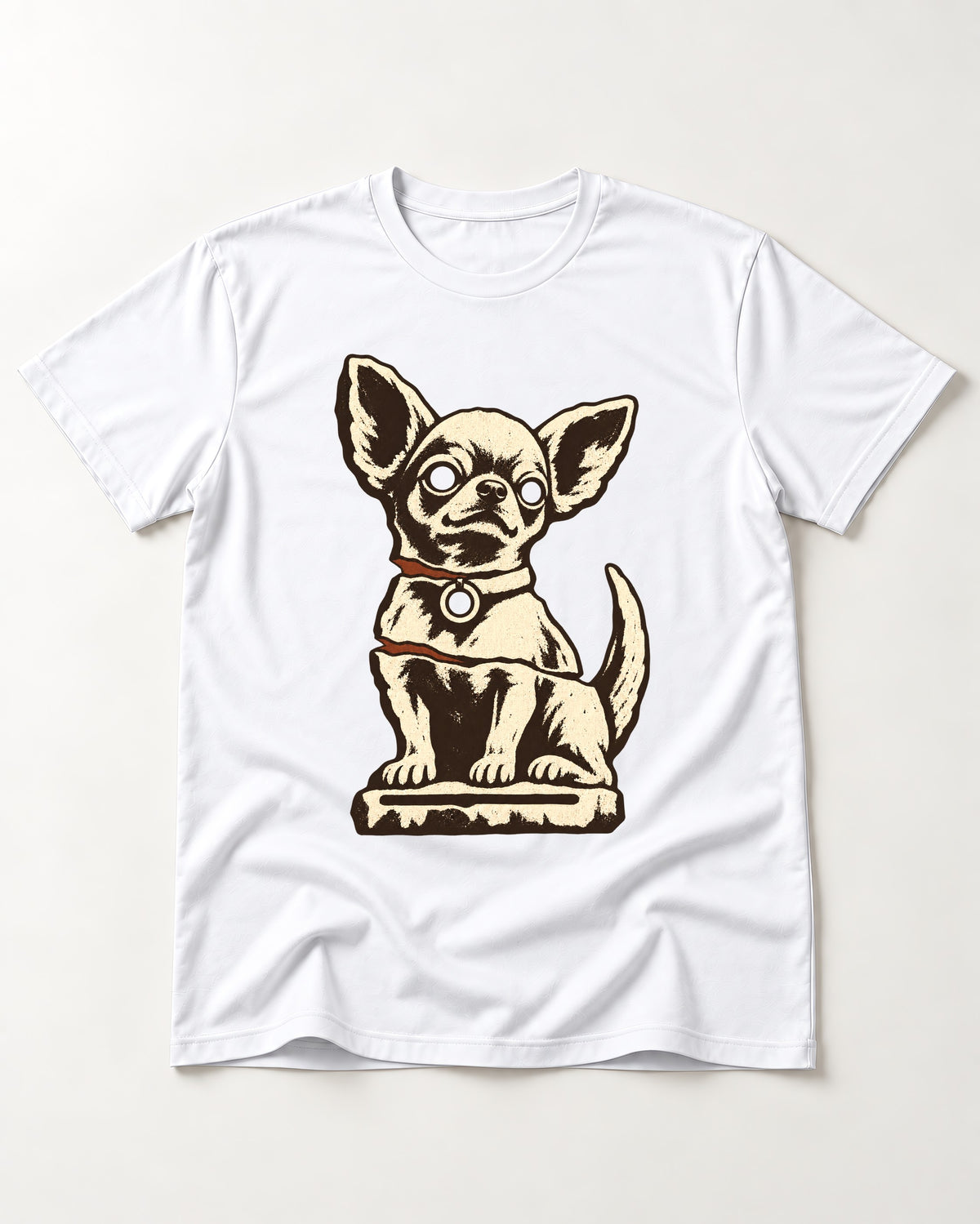 Chihuahua's Eternal Vigil T-Shirt in White, flat lay product photo