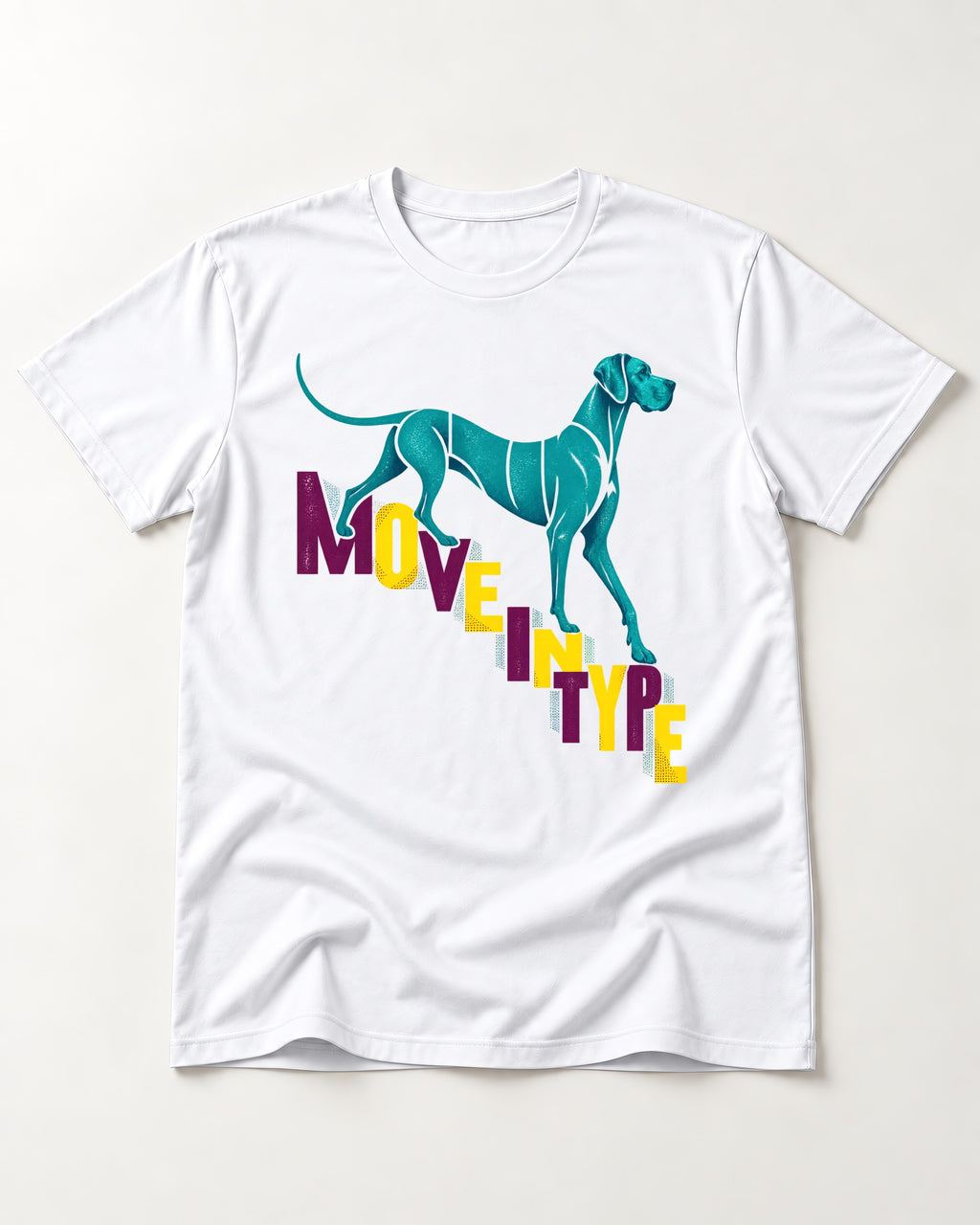 Great Dane Move in Type T-Shirt in White, flat lay product photo