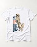 Golden Retriever Set Up Before Down T-Shirt in White, flat lay product photo