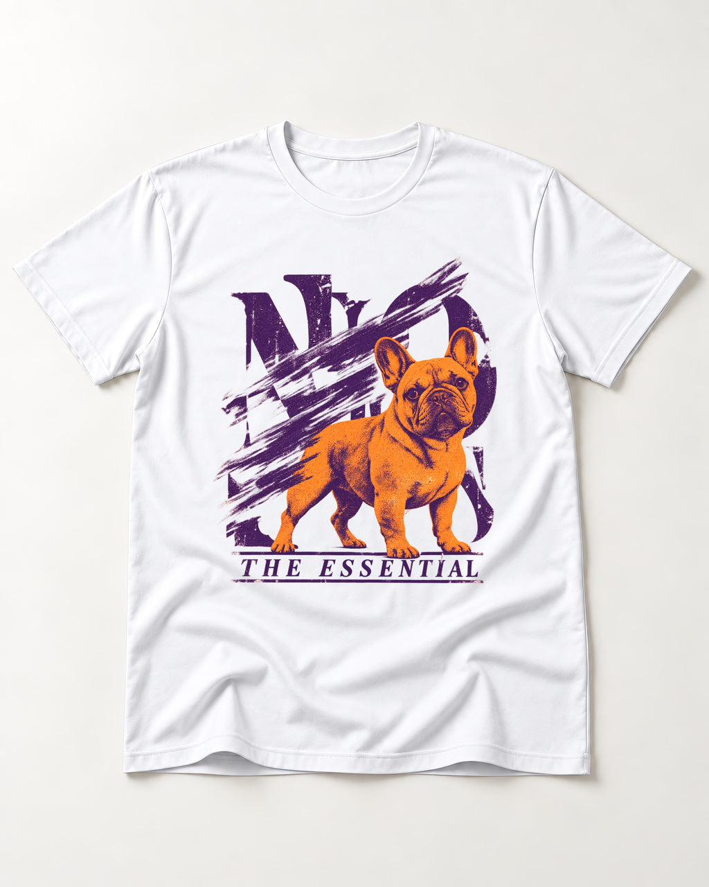 The Essential Frenchie T-Shirt in White, flat lay product photo