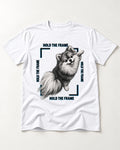 Hold the Frame Pomeranian T-Shirt in White, flat lay product photo