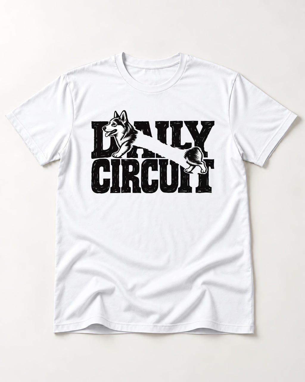 Daily Corgi Circuit T-Shirt in White, flat lay product photo