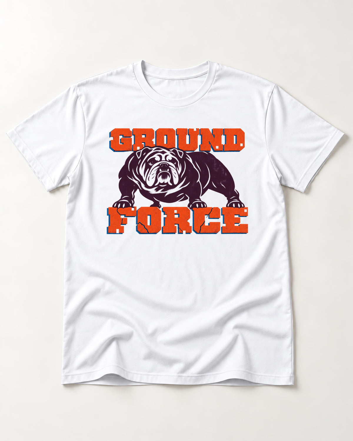 Ground Force English Bulldog T-Shirt in White, flat lay product photo