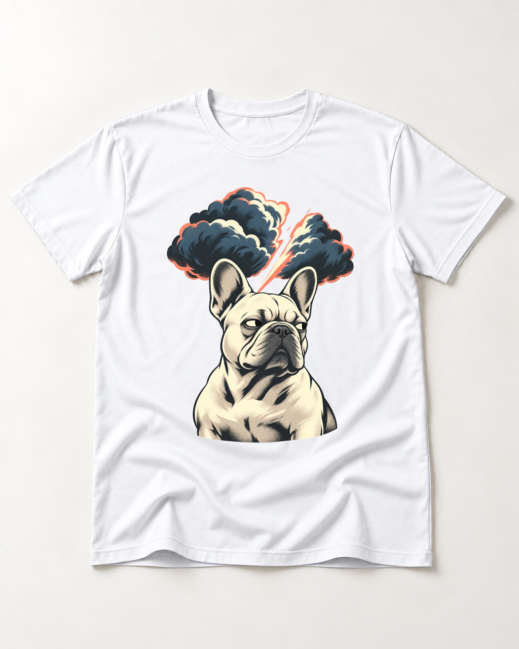 Frenchie Storm Warning T-Shirt in White, flat lay product photo