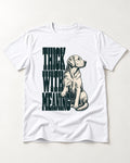 Thick with Meaning Labrador Retriever T-Shirt in White, flat lay product photo