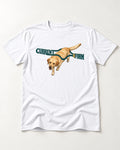 Labrador Retriever Current Form T-Shirt in White, flat lay product photo