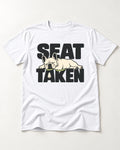 Seat Taken by Frenchie T-Shirt in White, flat lay product photo