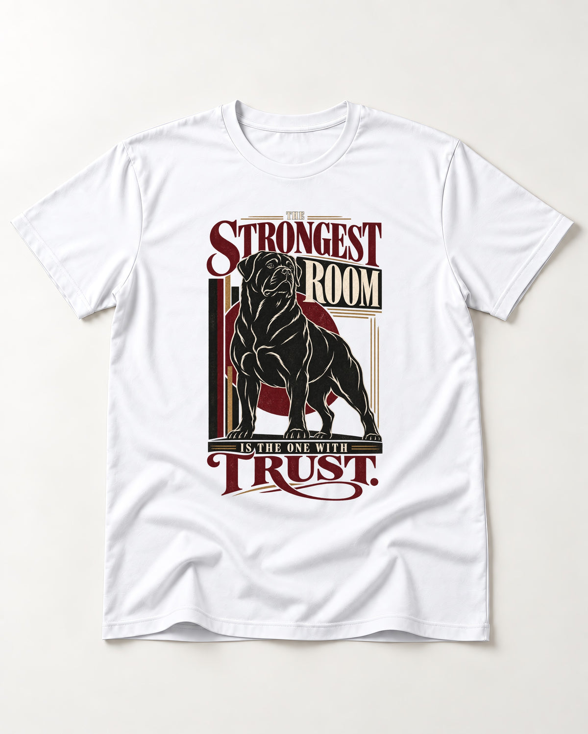 Rottweiler Trust T-Shirt in White, flat lay product photo