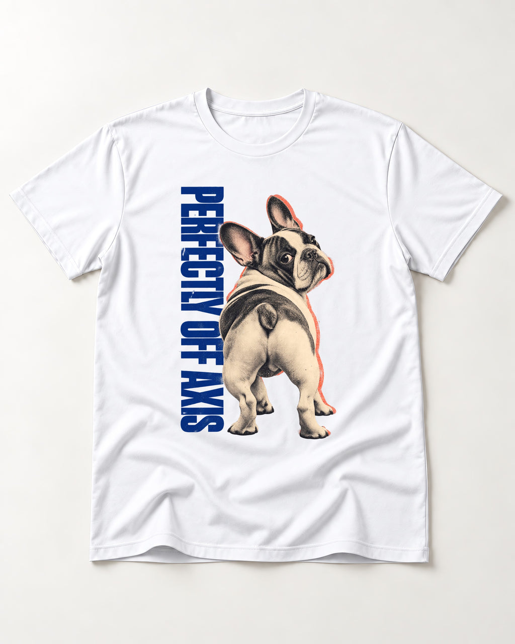 Perfectly Off Axis Frenchie T-Shirt in White, flat lay product photo