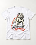 Let Imperfection Breathe English Bulldog T-Shirt in White, flat lay product photo