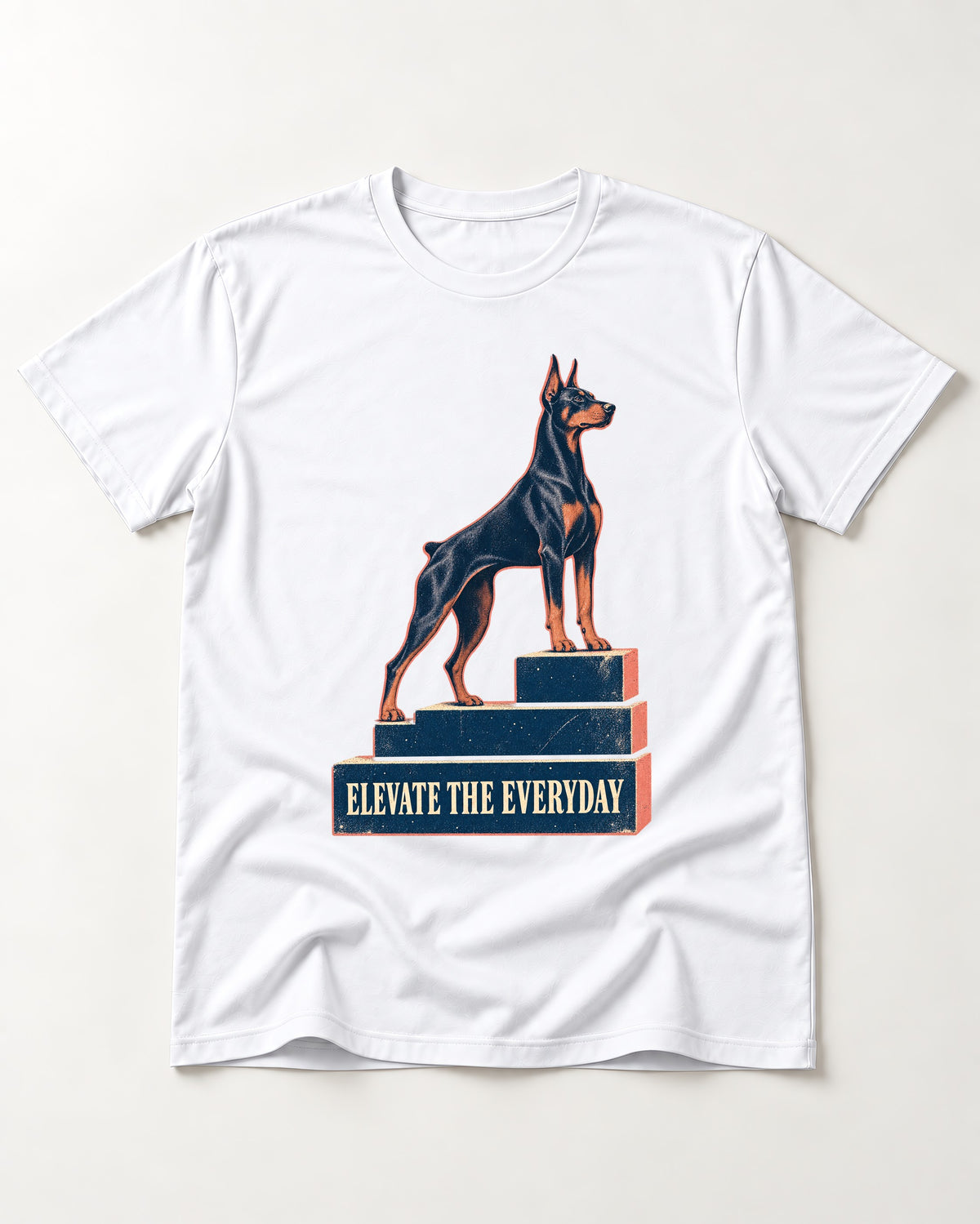 Doberman Elevate the Everyday Podium Graphic T-Shirt in White, flat lay product photo
