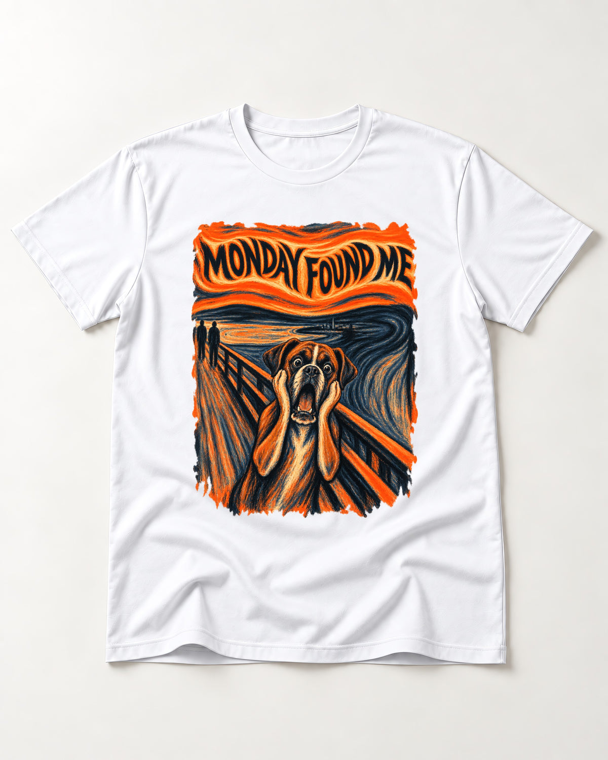 Monday Found Me Scream Boxer T-Shirt in White, flat lay product photo