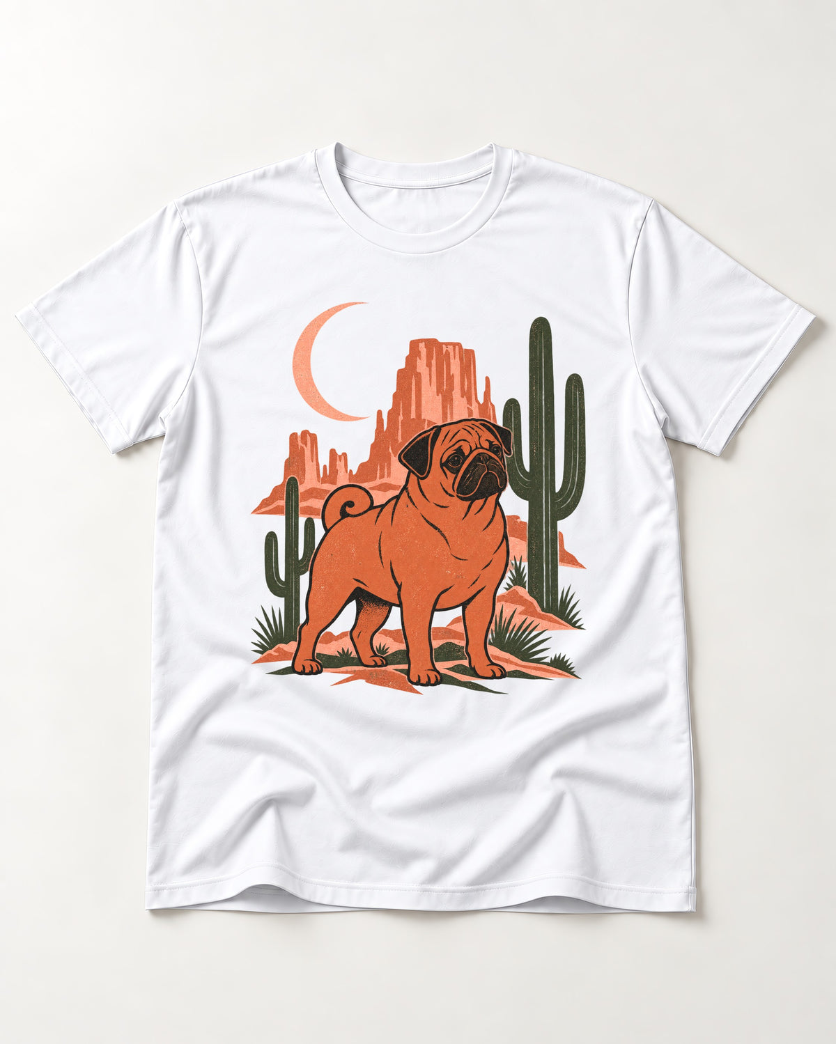 Pug Wild at Heart T-Shirt in White, flat lay product photo