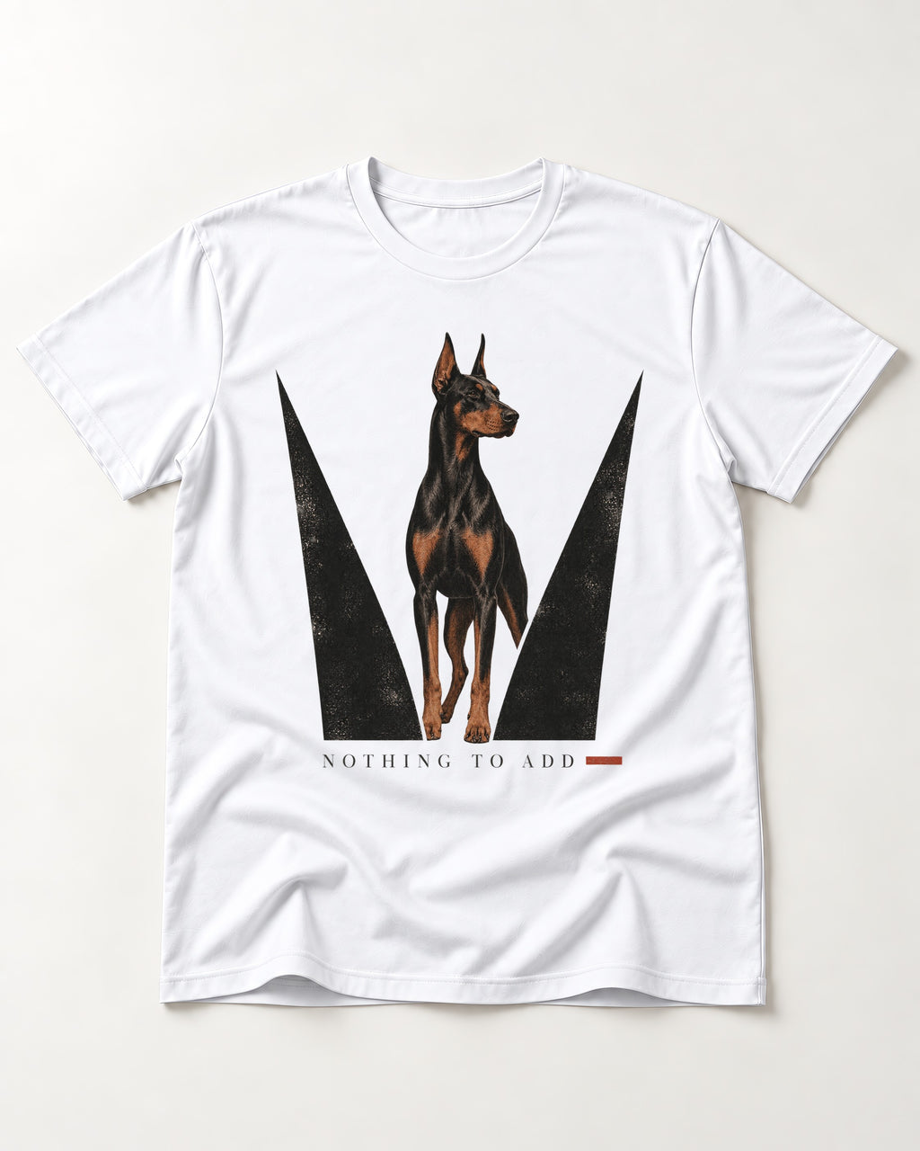 Doberman Nothing to Add T-Shirt in White, flat lay product photo
