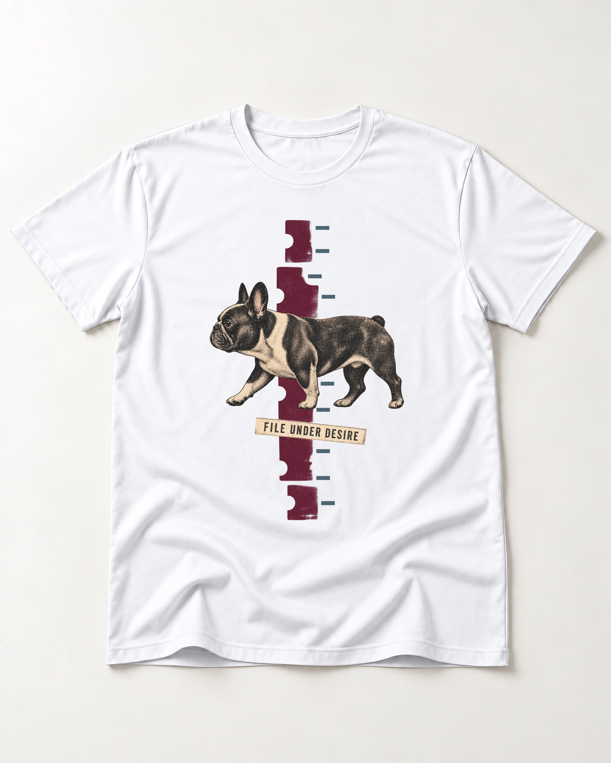 File Under Frenchie Desire T-Shirt in White, flat lay product photo