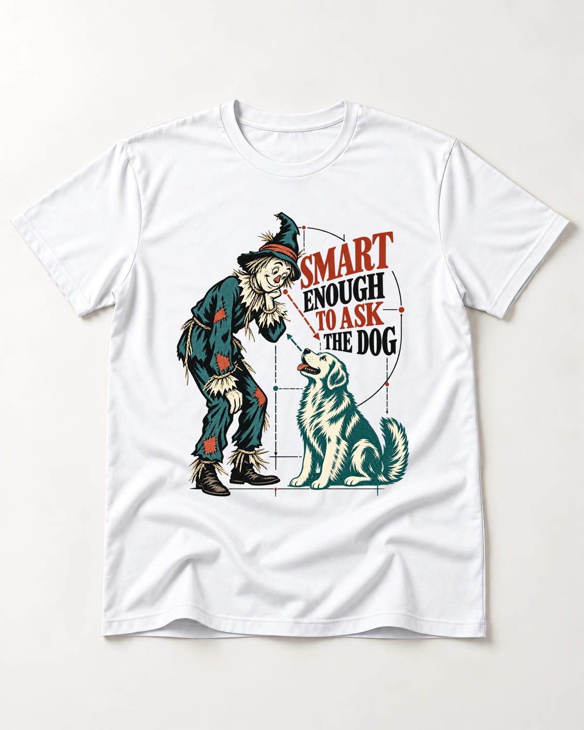 Ask the Golden Retriever T-Shirt in White, flat lay product photo