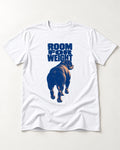Room for Weight Rottweiler T-Shirt in White, flat lay product photo
