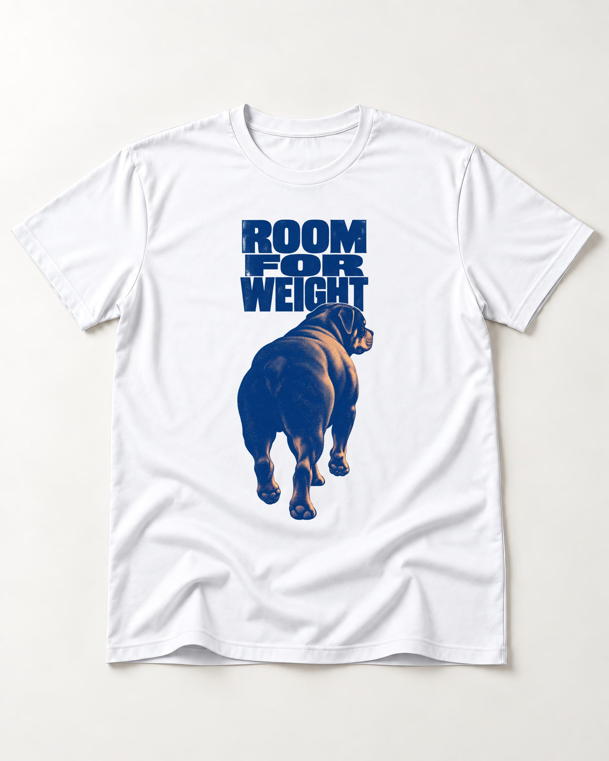 Room for Weight Rottweiler T-Shirt in White, flat lay product photo