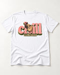 Frenchie Chill T-Shirt in White, flat lay product photo