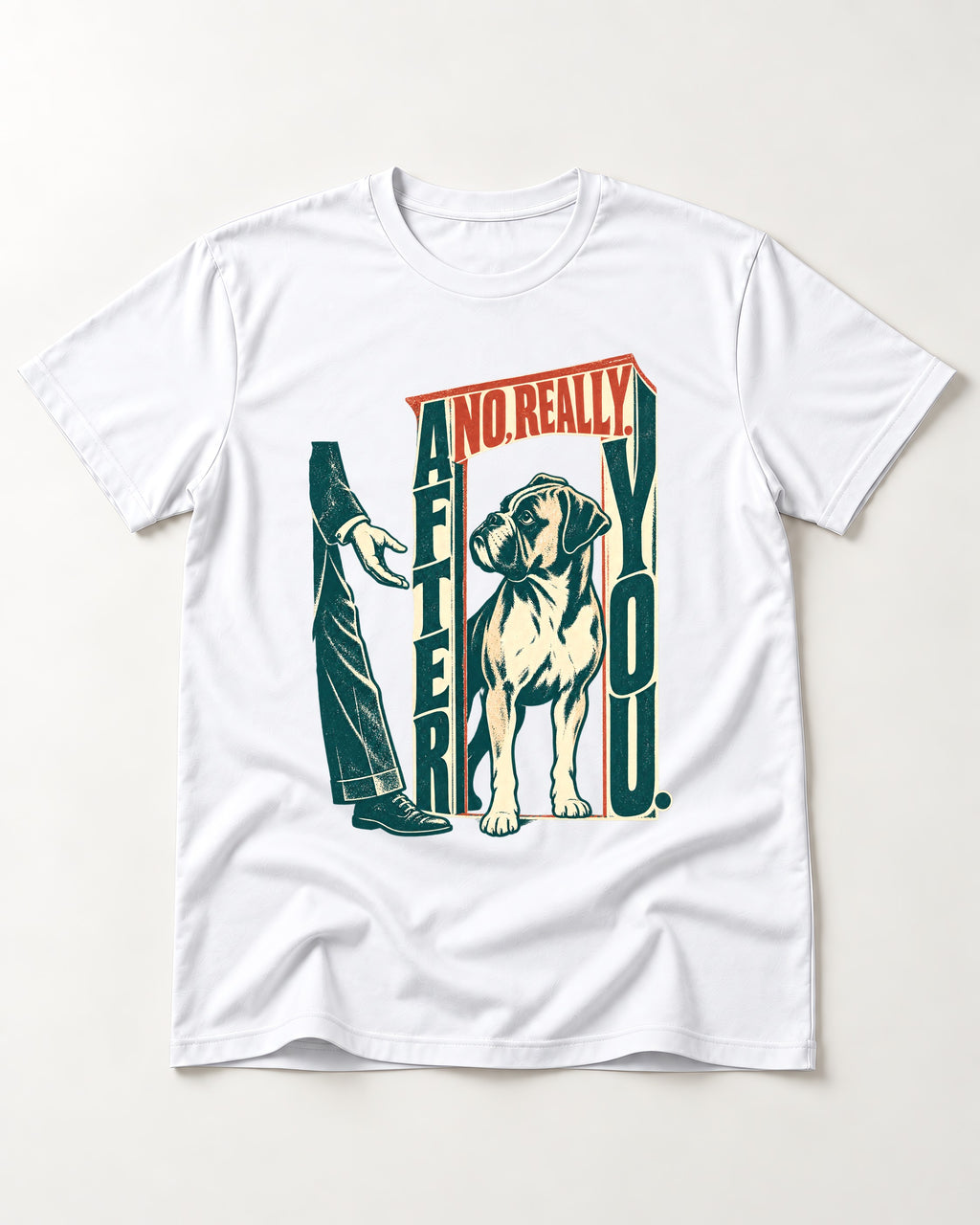 Boxer Says After You T-Shirt in White, flat lay product photo