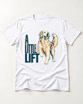 A Little Lift Golden Retriever T-Shirt in White, flat lay product photo