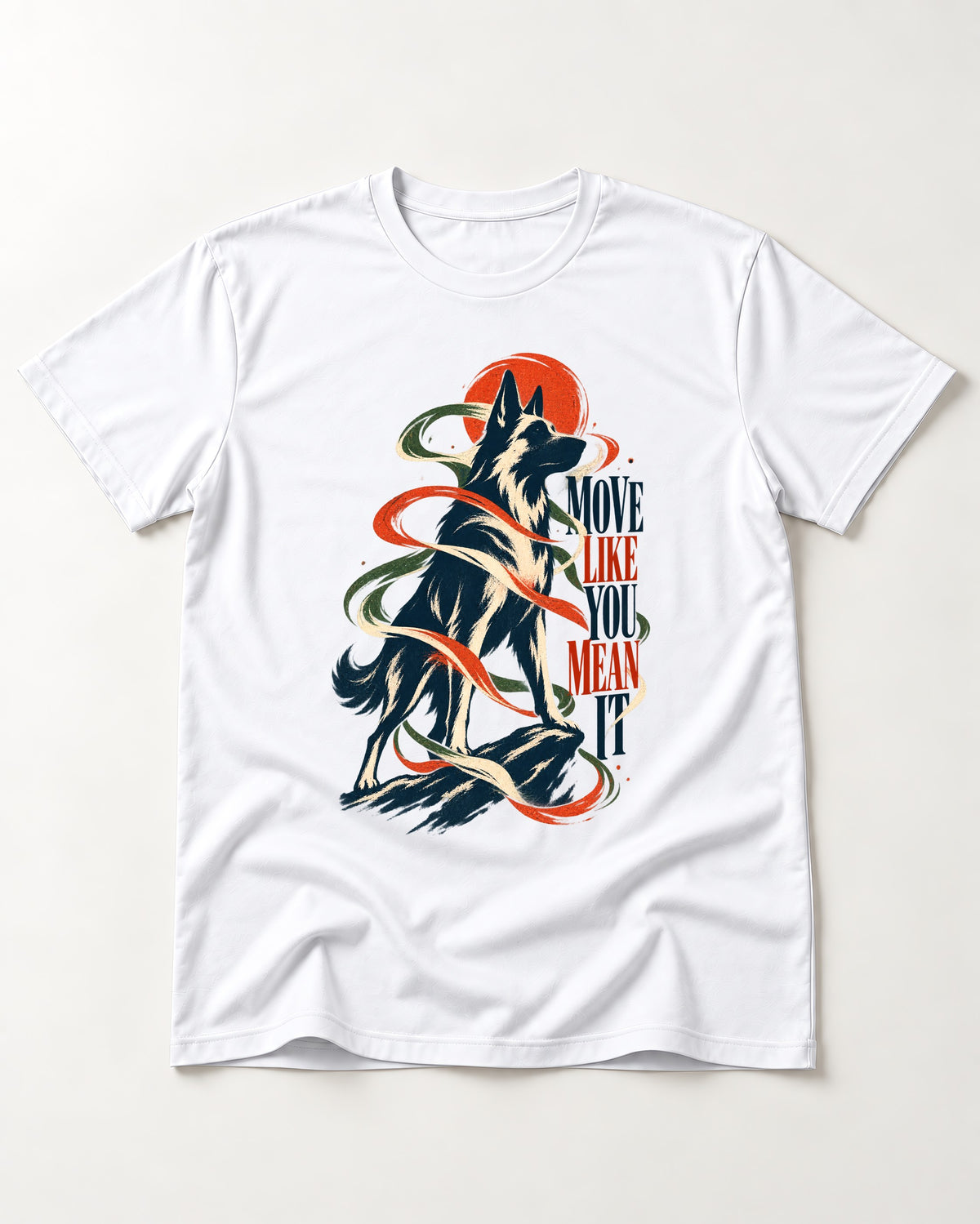 German Shepherd Dog Mean It T-Shirt in White, flat lay product photo