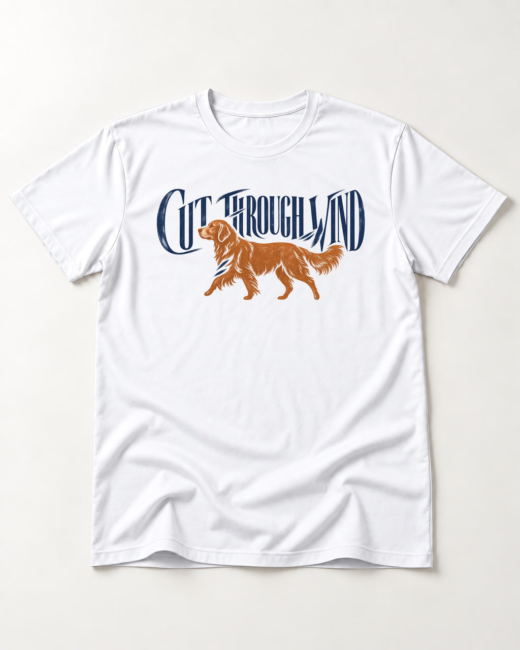 Golden Retriever Cut Through Land T-Shirt in White, flat lay product photo
