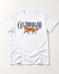 Golden Retriever Cut Through Land T-Shirt in White, flat lay product photo