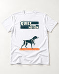 Quiet Before Motion German Shorthaired Pointer T-Shirt in White, flat lay product photo