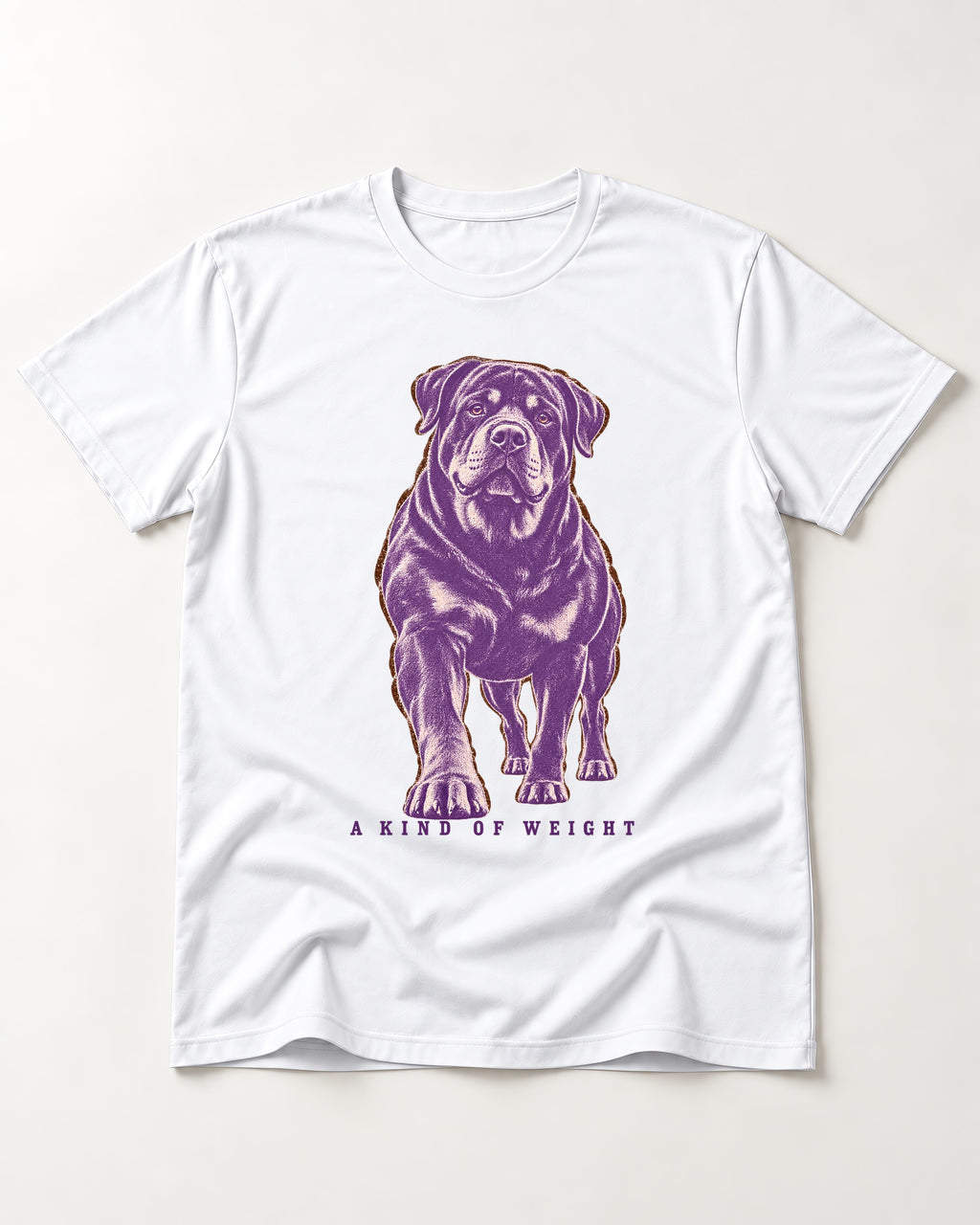 Rottweiler A Kind of Weight T-Shirt in White, flat lay product photo