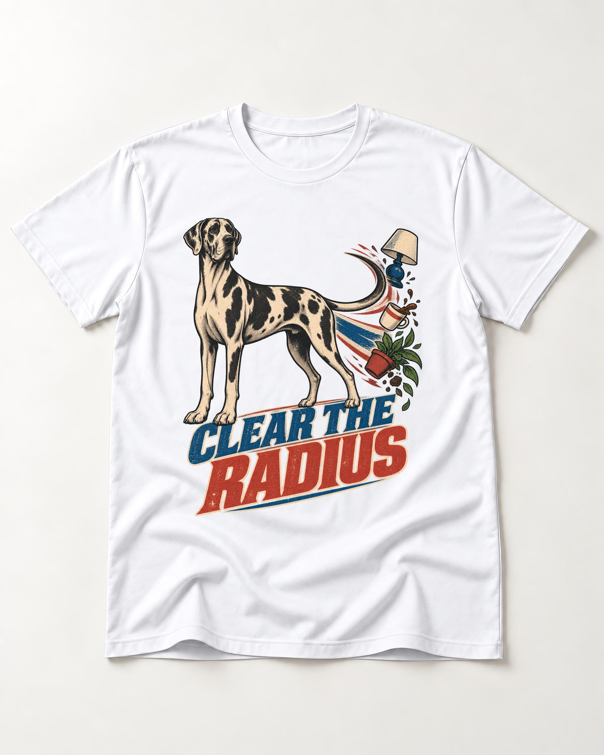 Great Dane Clear the Radius T-Shirt in White, flat lay product photo