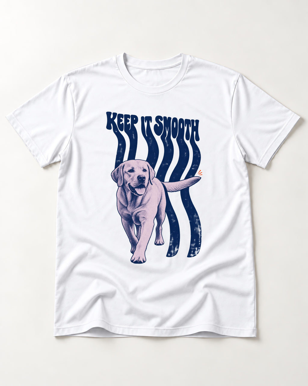 Keep It Smooth Labrador Retriever T-Shirt in White, flat lay product photo