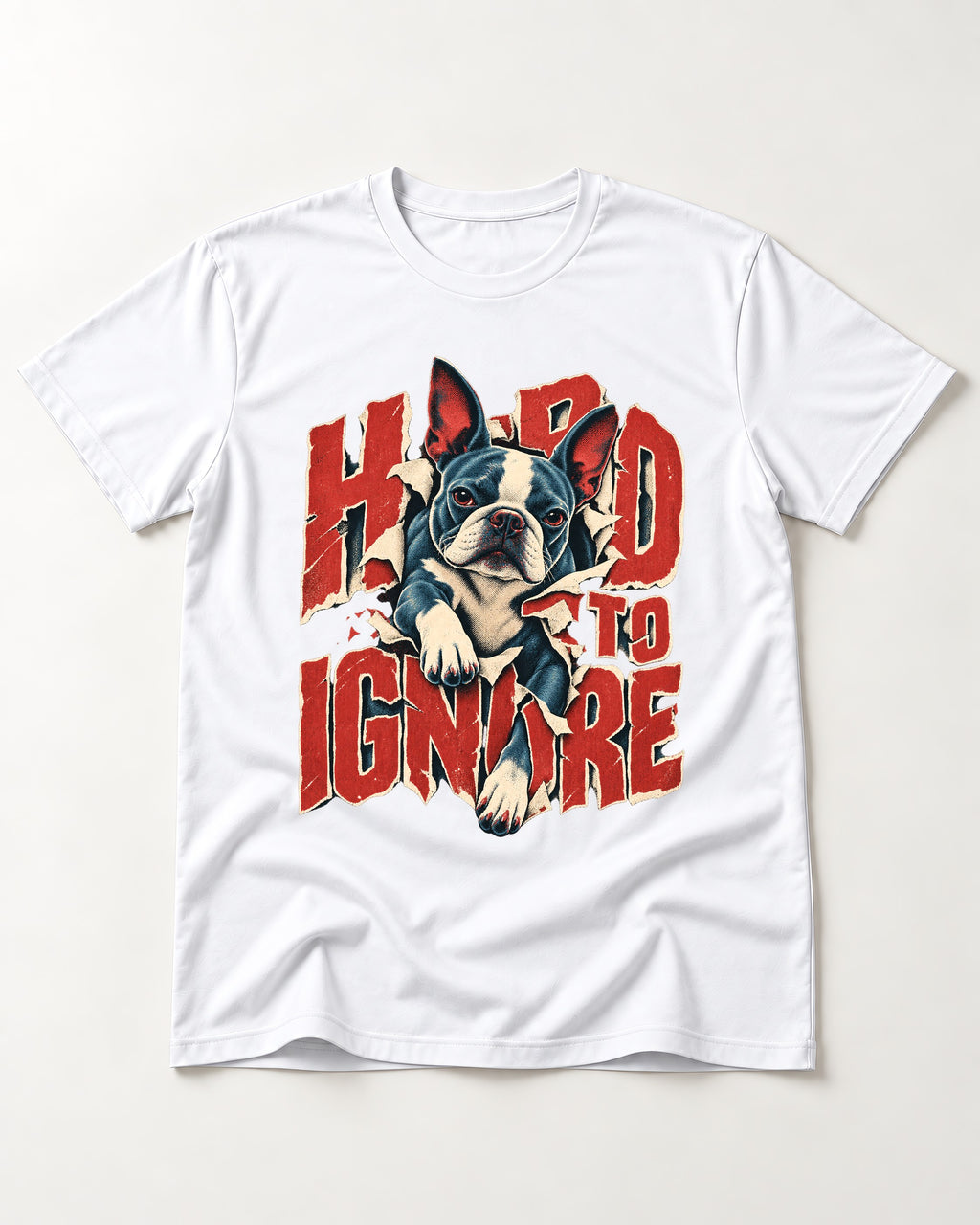 Hard to Ignore Boston Terrier Graphic T-Shirt in White, flat lay product photo