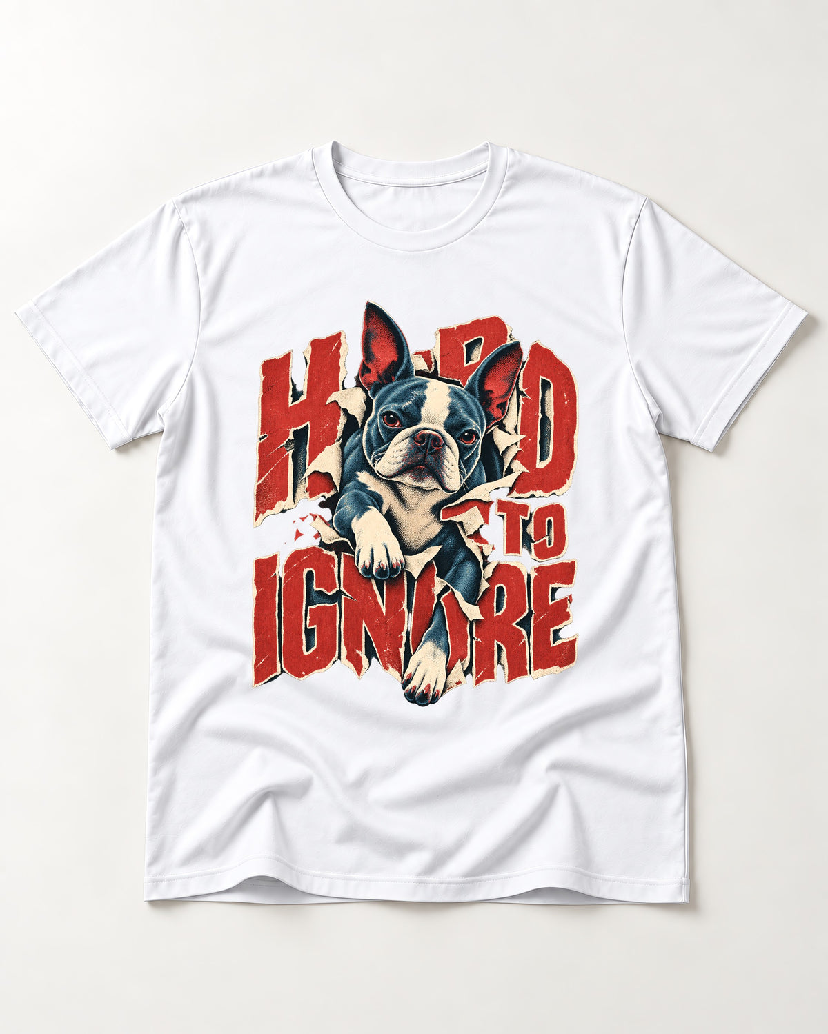 Hard to Ignore Boston Terrier Graphic T-Shirt in White, flat lay product photo