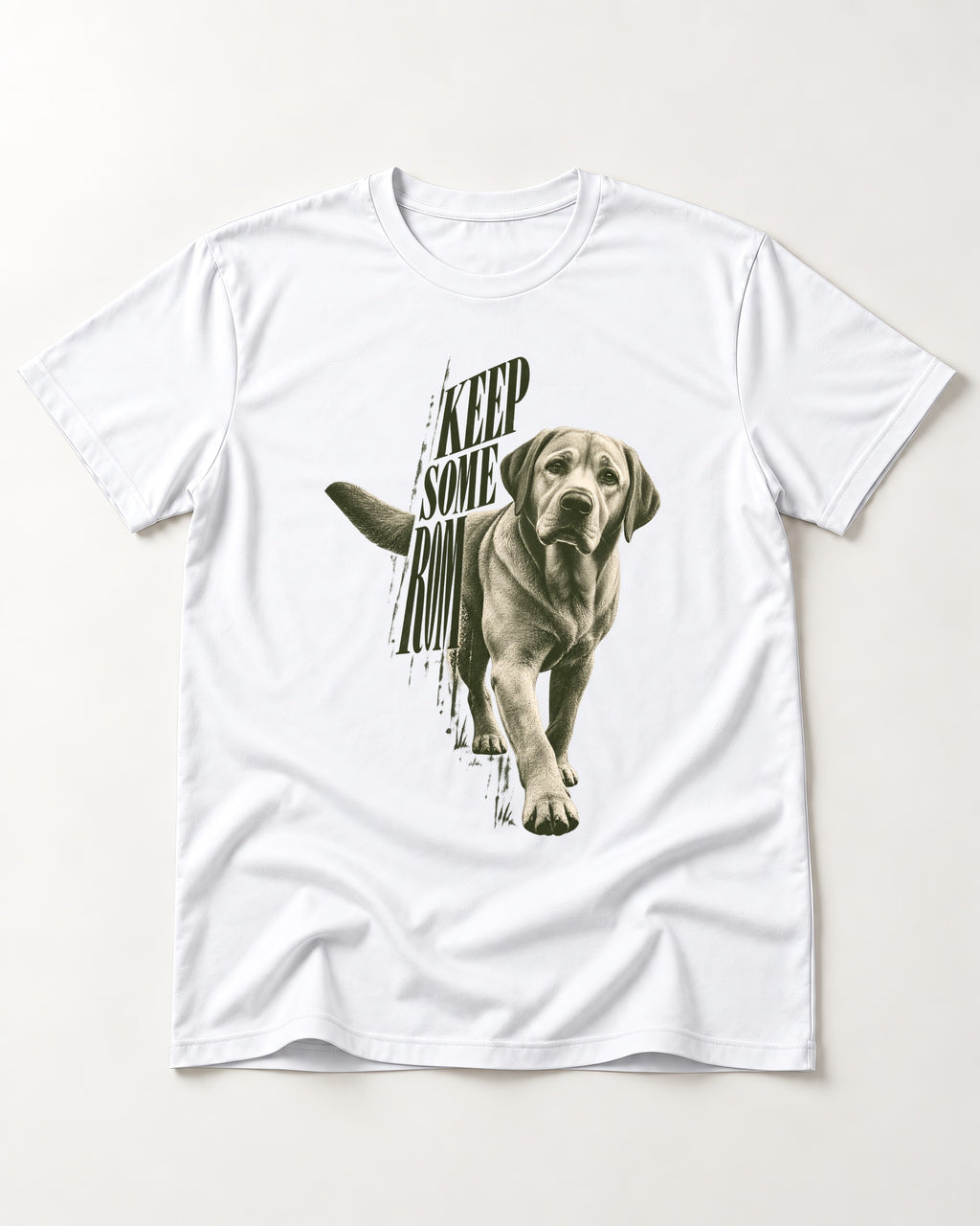 Keep Some Room Labrador Retriever T-Shirt in White, flat lay product photo