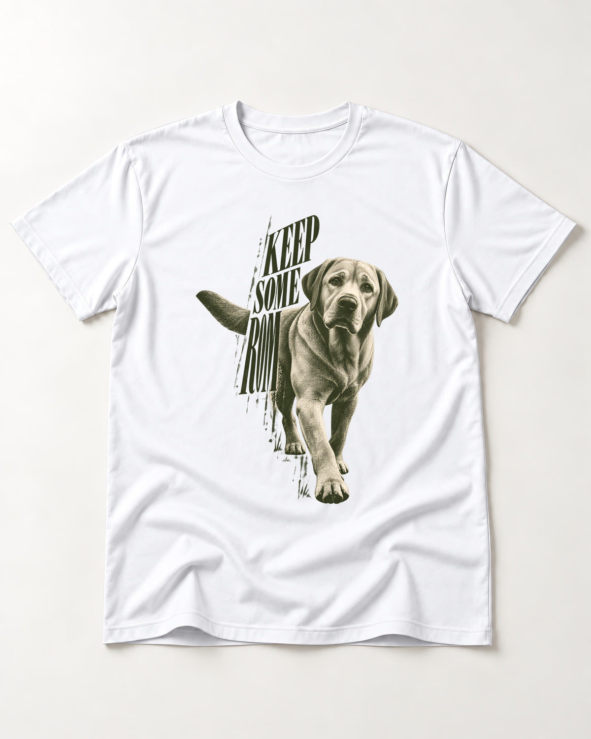 Keep Some Room Labrador Retriever T-Shirt in White, flat lay product photo
